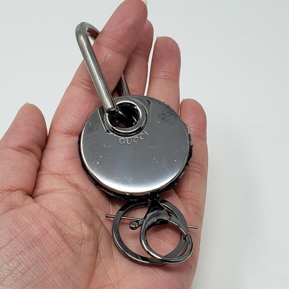 Gucci Black Chrome + Black Leather Repurposed Handcrafted Keychain - Picture 9 of 13
